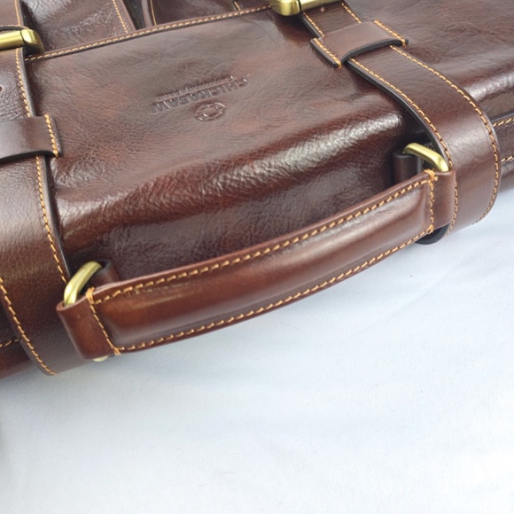 Floto Italian Leather Buckle Strap Briefcase Bag, Messenger Bag- Cognac - Picture 6 of 16